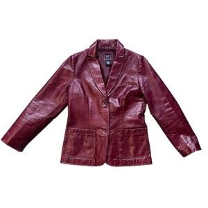 GAP Vintage 90s Deep Red Oxblood Genuine Leather Lined Jacket Size Small
